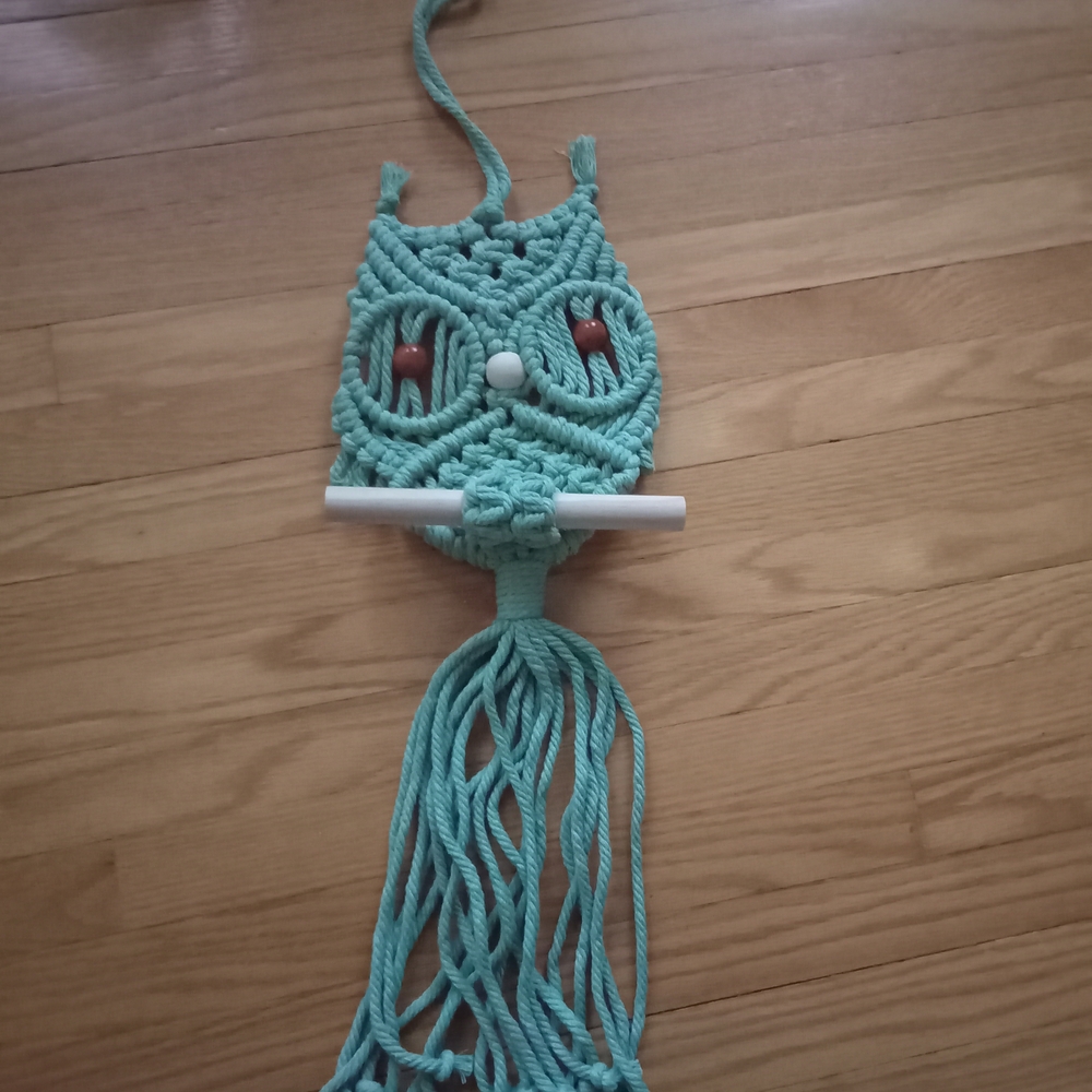 Handcrafted Teal Macrame Owl Wall Hanging